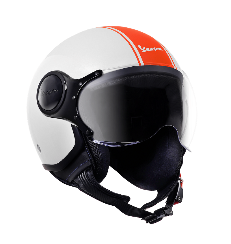 3 Vespa Genuine Helmet White Orange Diagonal Kanan
