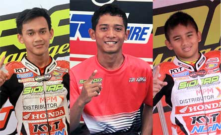 AWHIN SANJAYA. Tercepat di kualifikasi MP2 (125 cc), M ERFIN. Tercepat di pemula MP4 dan MARIO SA. Pole-position di kualifikasi MP5 dan MP6